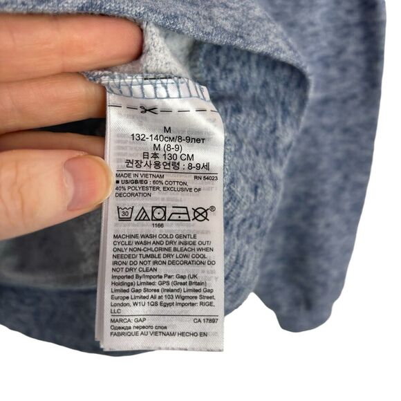 Gap Pearl Studded Heart Pleat Sleeve Blue Sweatshirt Girls Medium - Picture 5 of 5